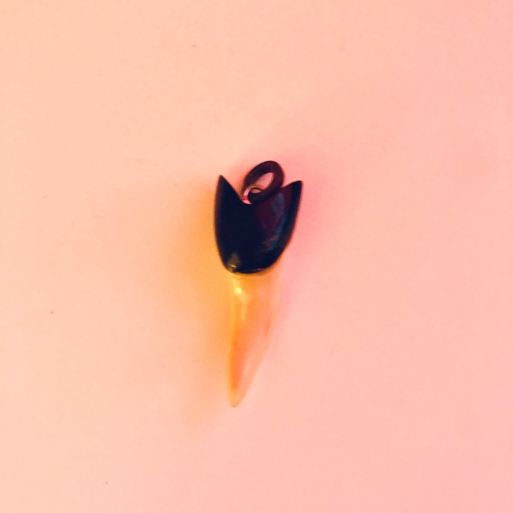 Handmade pendant for chain made of tortoiseshell and shark fang